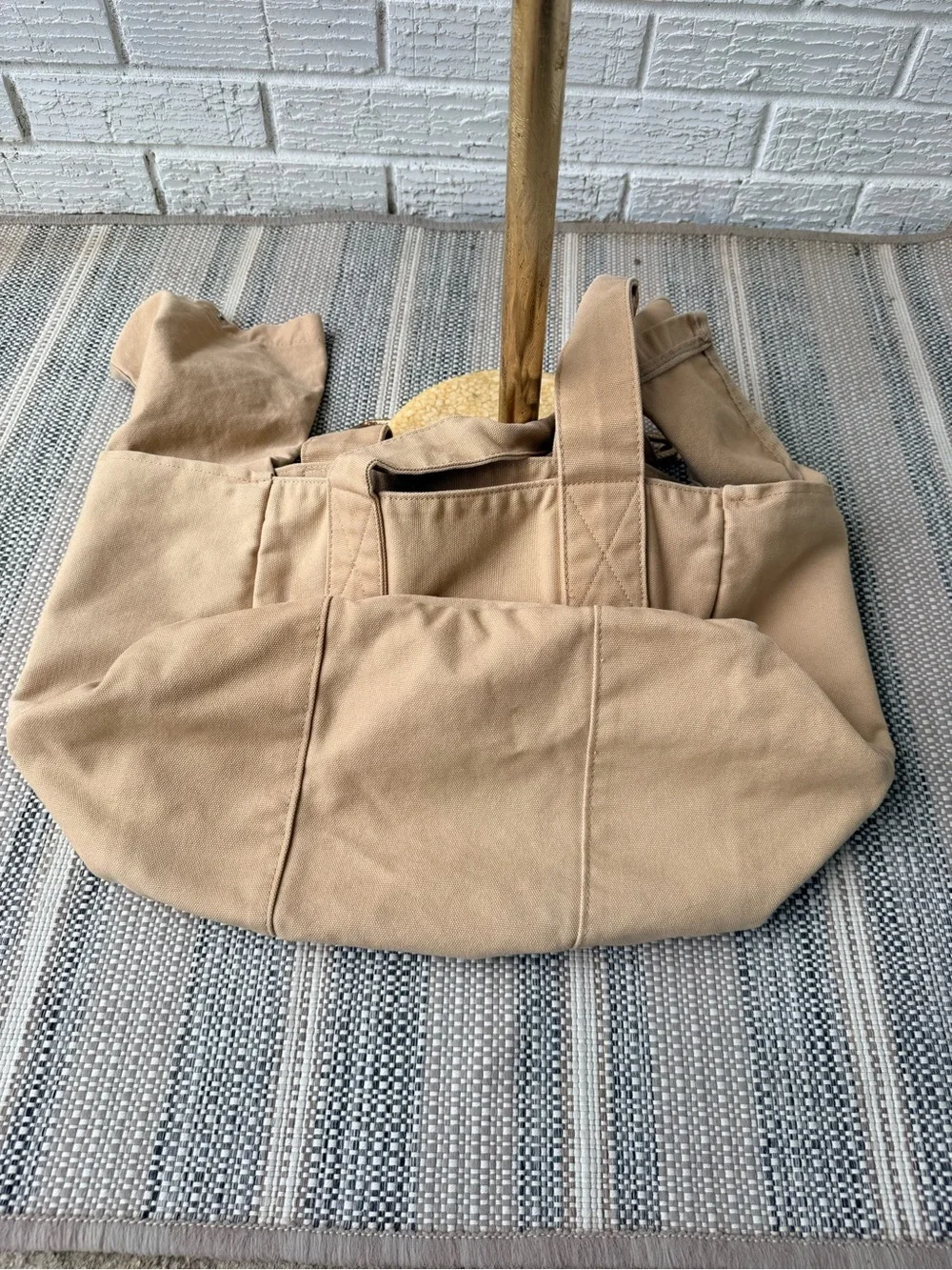 J.CREW Canvas Tote Bag Tan Khaki Large Weekender Vintage Snap Thick Cotton